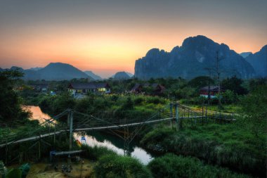 Vang Vieng Village Sunset Laos clipart