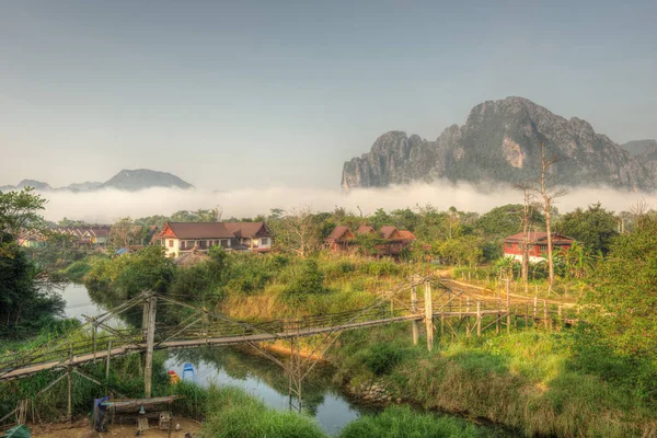 Pôr do sol Laos Vang Vieng Village — Fotografia de Stock