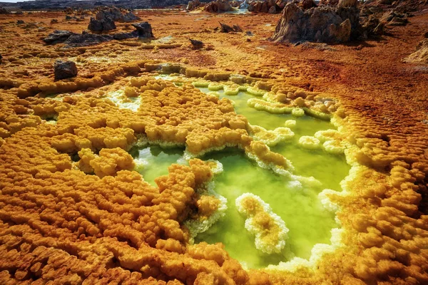 Dallol, a Danakil depresszió, Etiópia. A legmelegebb hely a földön — Stock Fotó