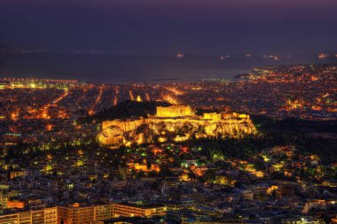 Akropolis günbatımı üzerinde Atina, Yunanistan