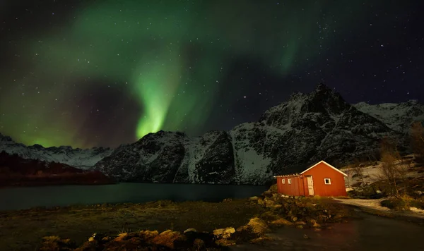 ロフォーテン諸島オーロラ - オーロラ ノルウェー — ストック写真