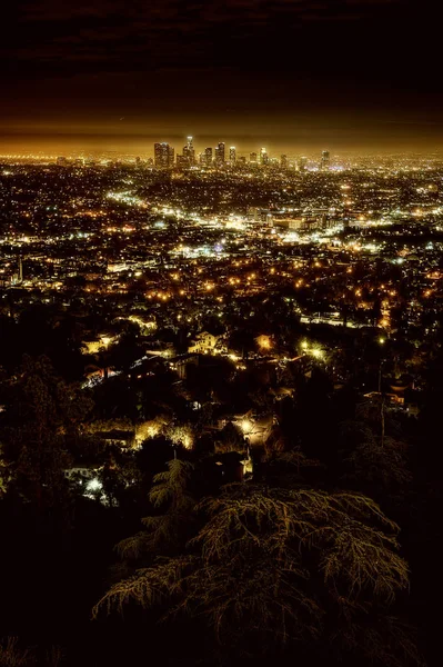 Skyline von Los Angeles bei Nacht — Stockfoto