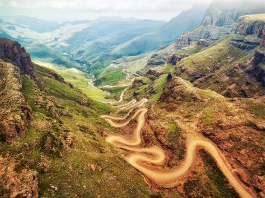 Sani Pass down into South Africa clipart