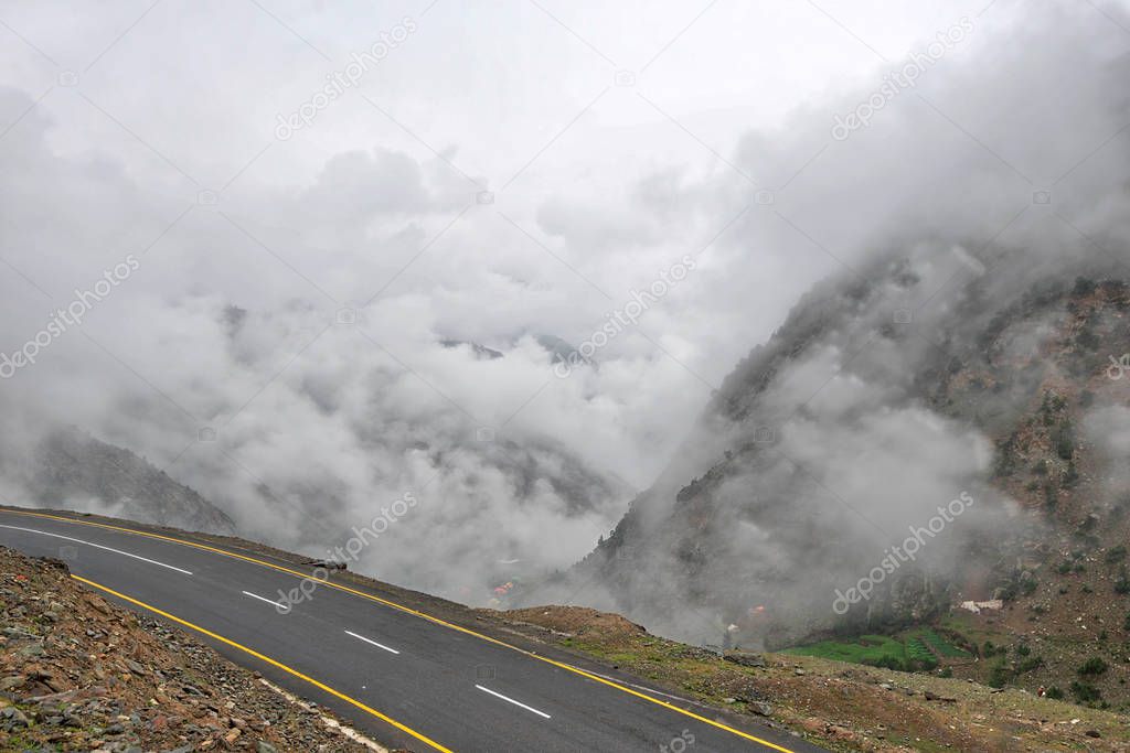 Low hanging clouds over Babusar Pass in northern Pakistan, taken