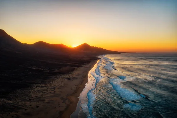 Praia Cofete Ponta Sul Fuerteventura Durante Pôr Sol Pós Processado — Fotografia de Stock
