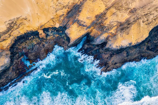 Rocky Coastline Highway Golden Sand Blue Water Post Processed Hdr — 스톡 사진