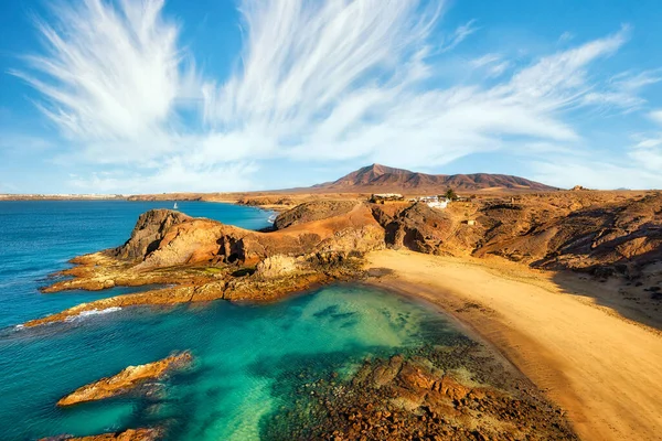 Papagayo Beach Dél Lanzarote Kanári Szigetek Spanyolország Posta Feldolgozott Hdr — Stock Fotó