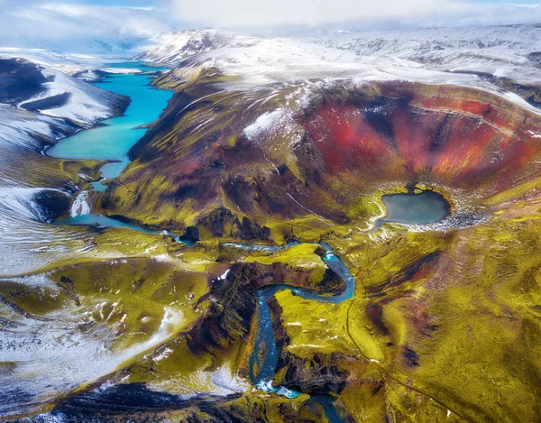Cratera Vulcânica Nas Terras Altas Islândia Aerial Pós Processada Hdr — Fotografia de Stock