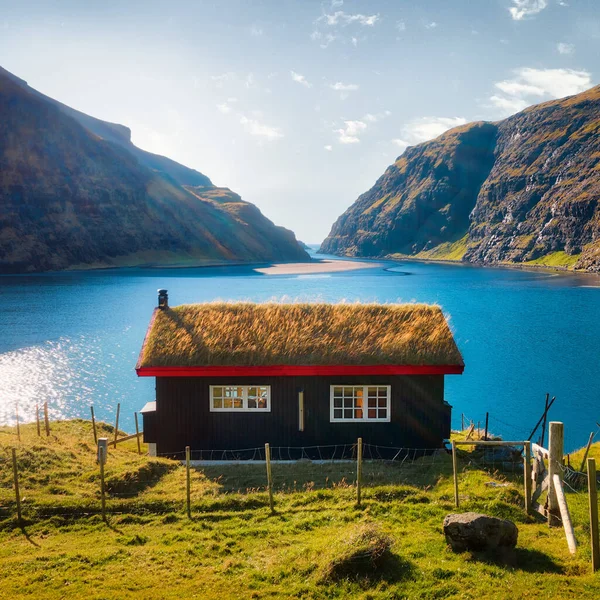 Saksun Historic Village Houses Nas Ilhas Faroé Pós Processado Hdr — Fotografia de Stock