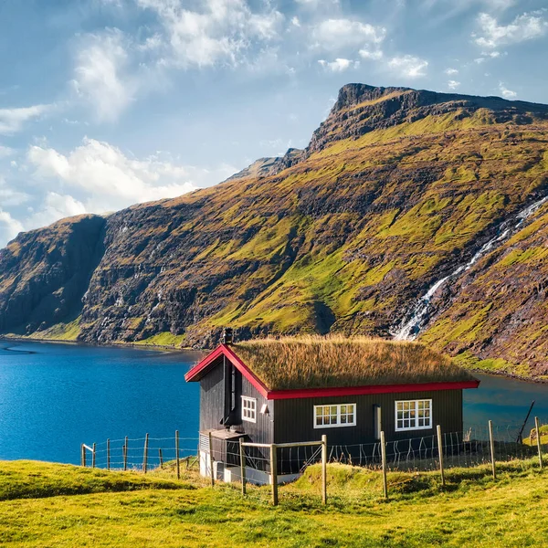 Saksun Historic Village Houses Nas Ilhas Faroé Pós Processado Hdr — Fotografia de Stock