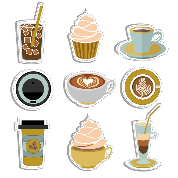 Naklejki z ikonami kawy — Wektor stockowy