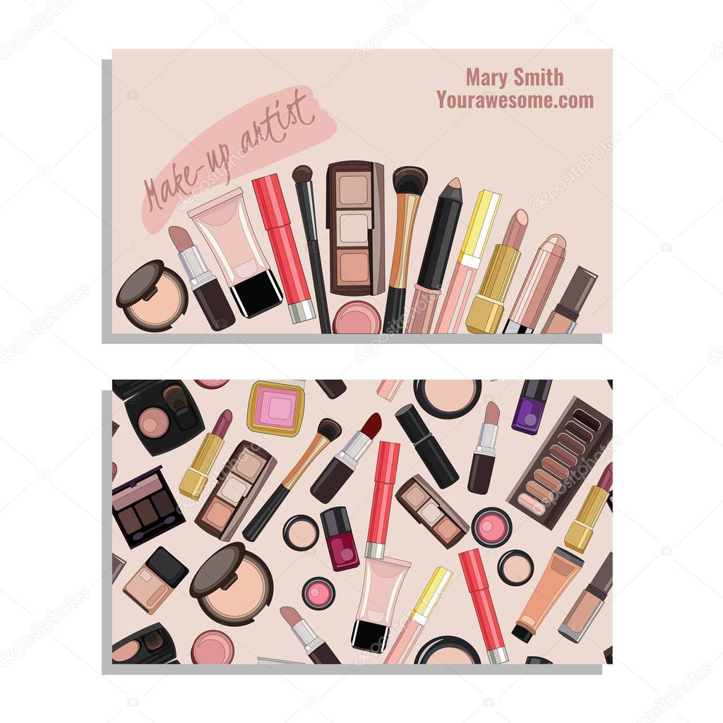 Template identity, business card  for make up artist, beauty salon