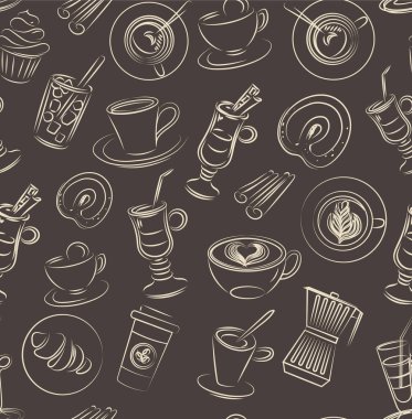 Kahve Kupası hat simgeleri ile Seamless Modeli