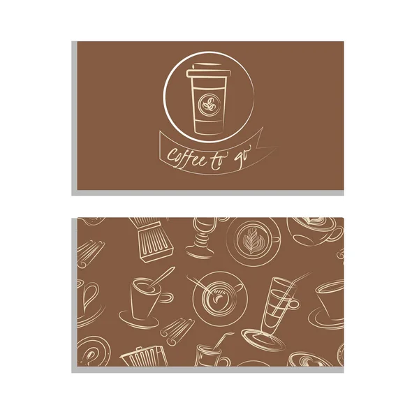 Buisness Card Coffee Take Away Logo Pattern Brown Background — Stock Vector