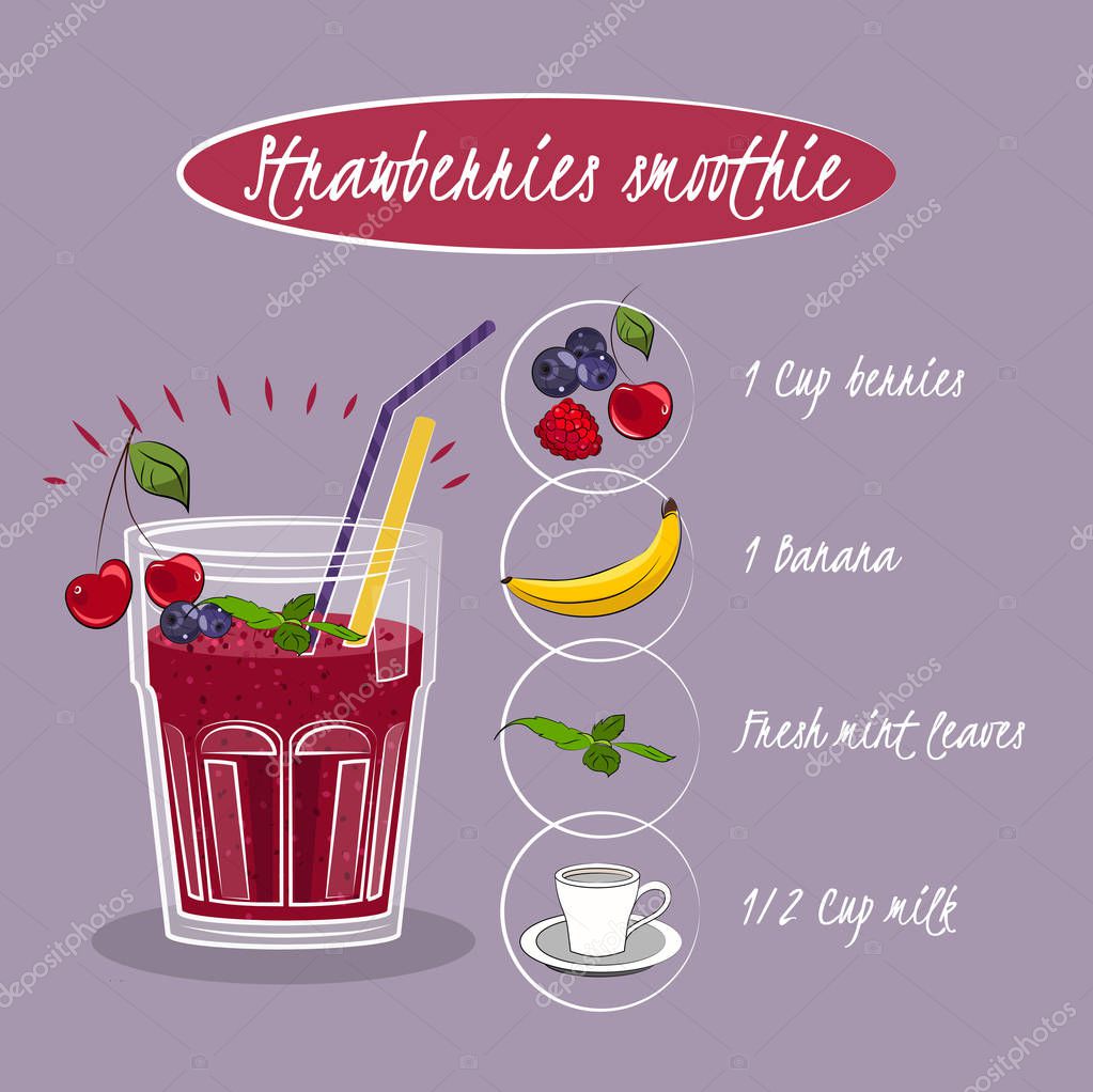 Vector set  smoothie cup with fruit and berry