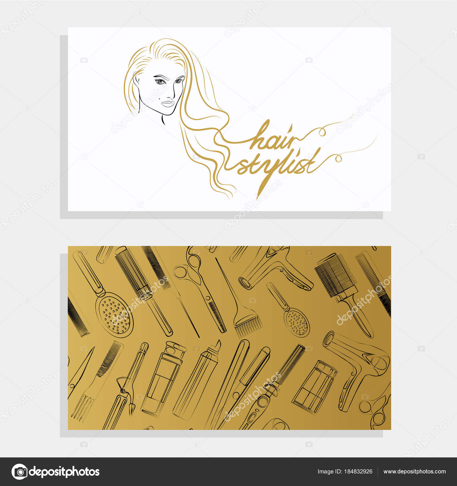Vist Card Hairdresser Salon Logo Pattern Gold Background Stock