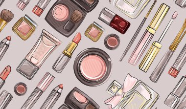 Purpure arka plan ürünlerde makyaj ile Seamless Modeli