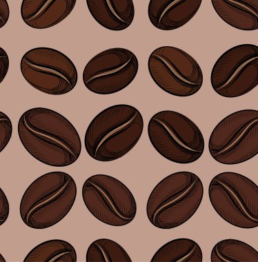 Kahverengi zemin üzerine kahve çekirdekleri ile kahve kalıbı