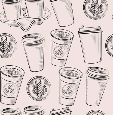 Kahve fincanı kahve desenle. Kahve almak uzağa. Kahve