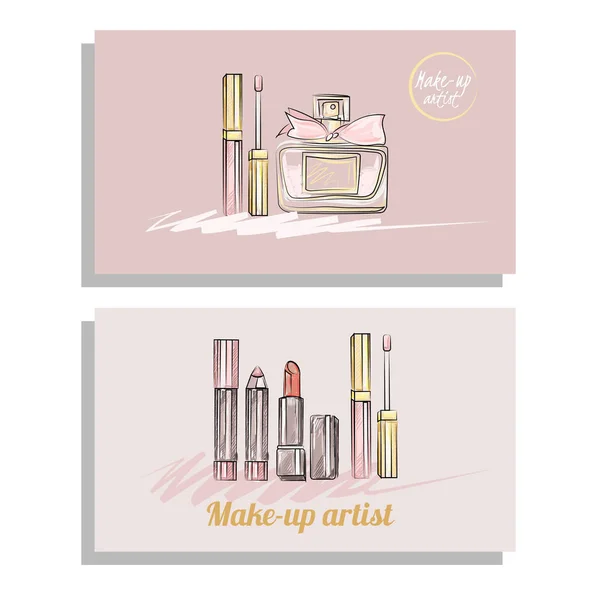 Odwiedź Różowym Tle Karty Dla Piękności Kosmetyki — Wektor stockowy