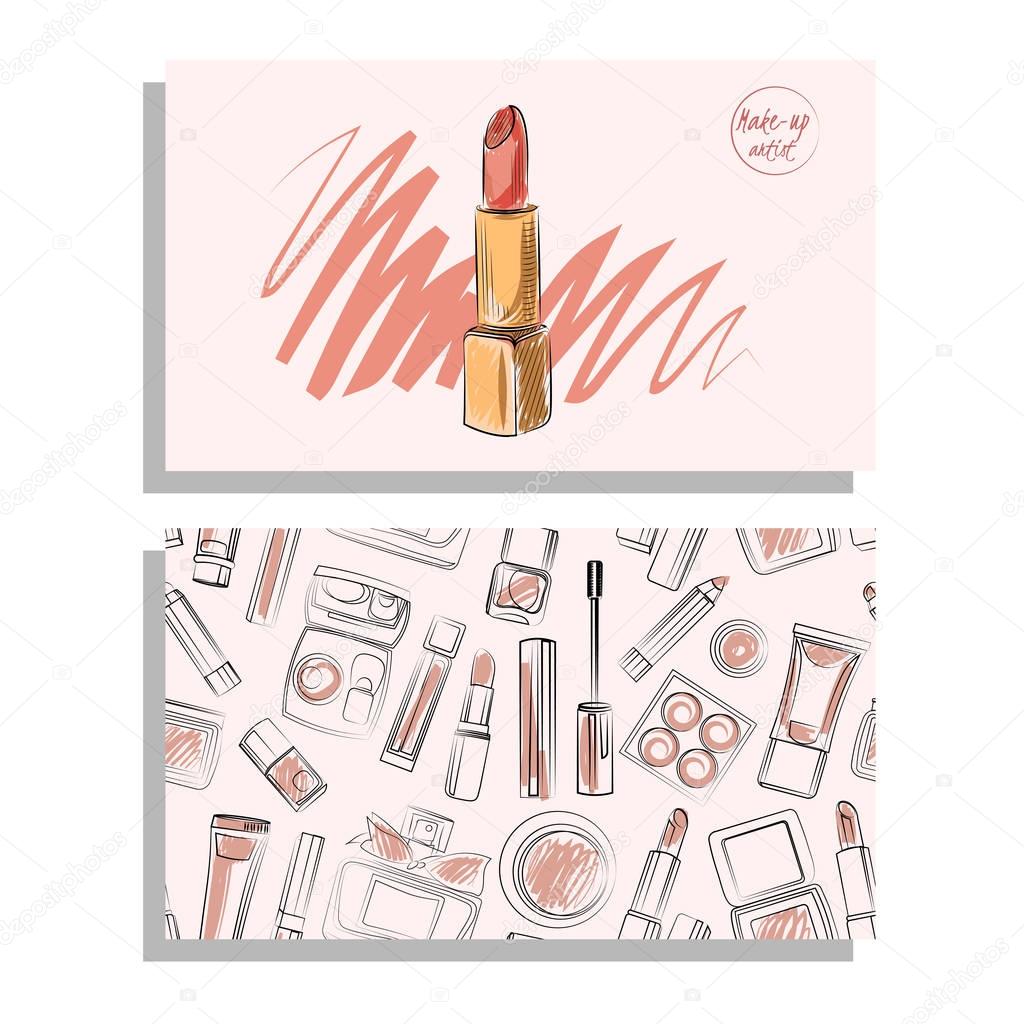 Visit card for beauty salon (logo and pattern) on the pink background