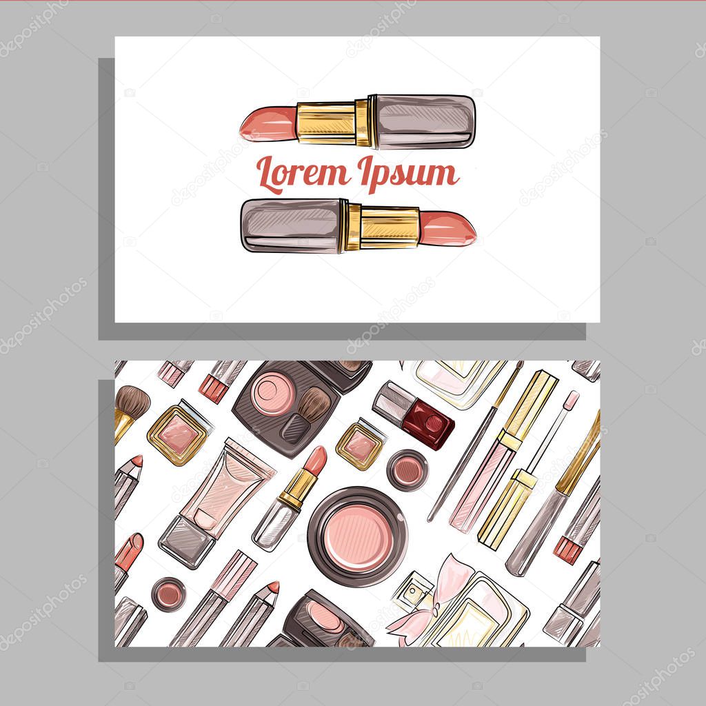 Visit card for beauty salon (drawing ogo and pattern) on the white  background