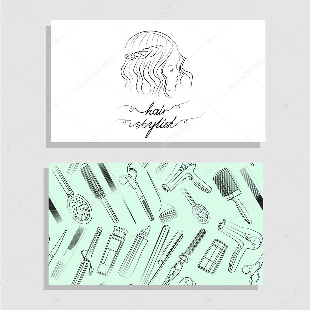 Vist card for hairdresser salon (logo and blue pattern)