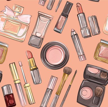 Thepink arka plan ürünlerde makyaj ile Seamless Modeli