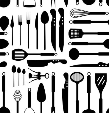 Mutfak eşyaları desen beyaz zemin üzerine