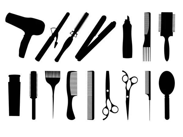 Iconos de peluquería negro — Vector de stock