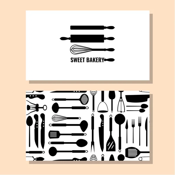 Kitchenwarebusiness Kort Logotyp Och Mönster — Stock vektor
