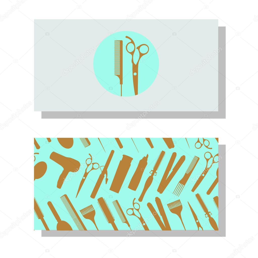 Visit card for hair stylist with logo and pattern