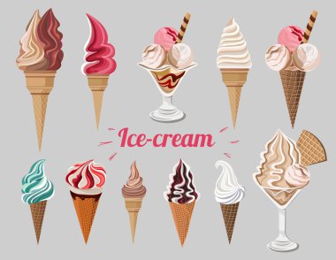 Vektör gri arka plan üzerinde renkli dondurma ayarla