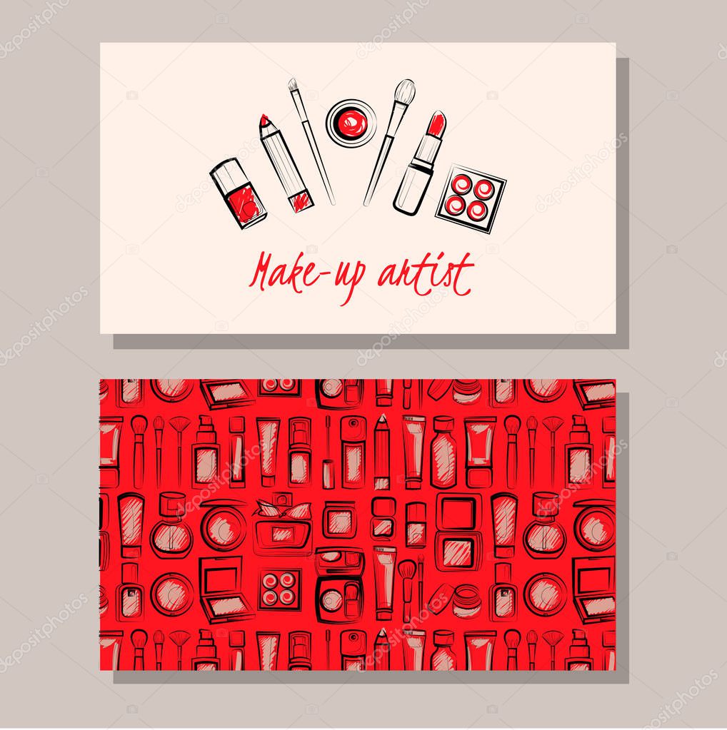 Business card for make up atrist ( set with logo and pattern)