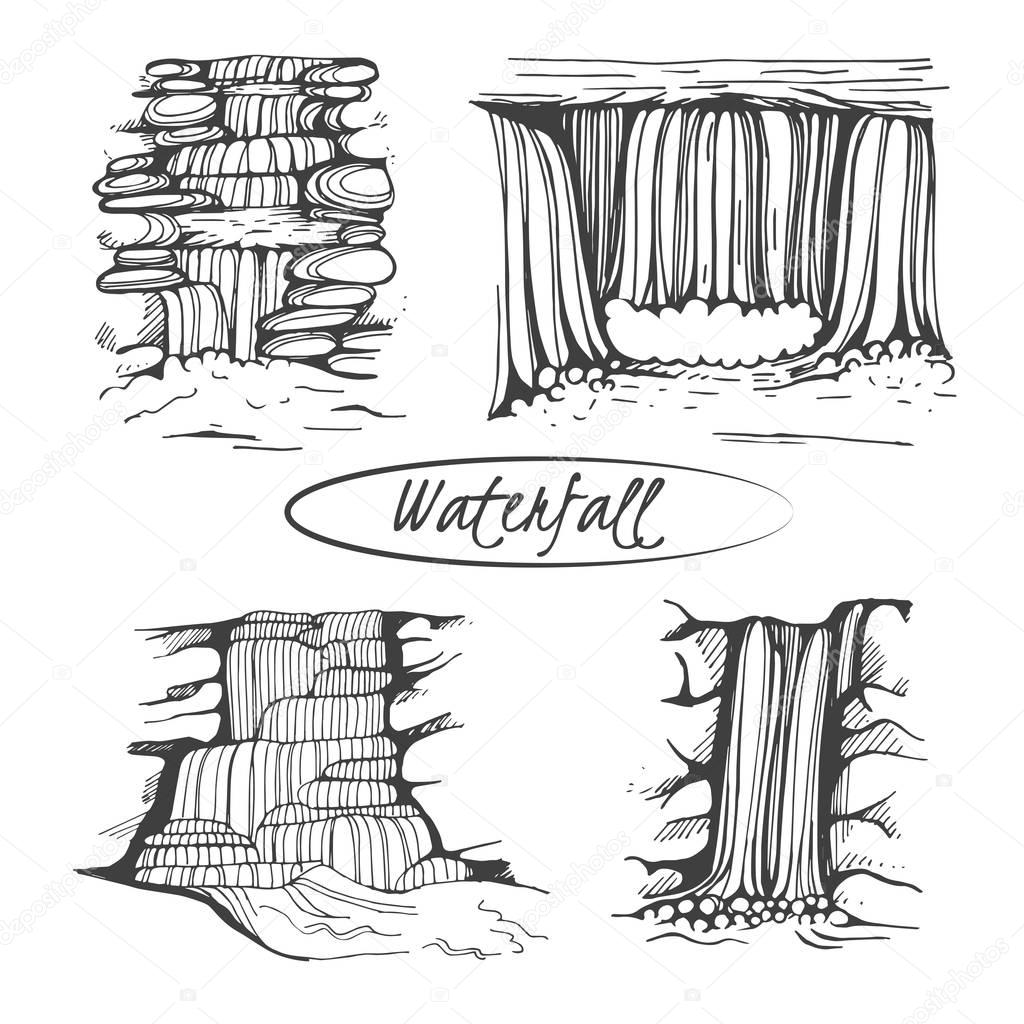 Vector set of sketch waterfall illustration