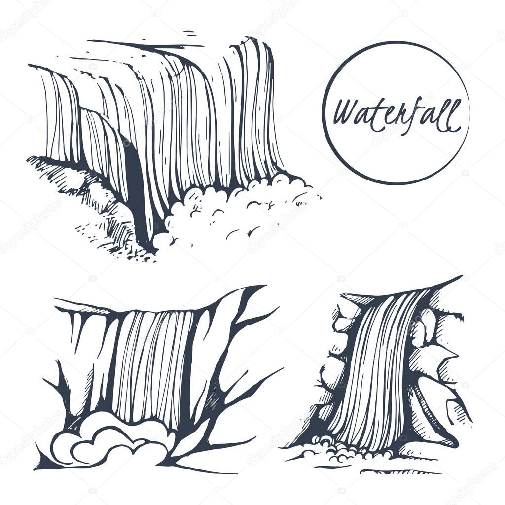 Vector set of sketch waterfall illustration