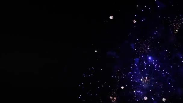 Stock video Real Fireworks on Deep Black Background Sky on Fireworks festival show. šťastný nový rok 2019 — Stock video