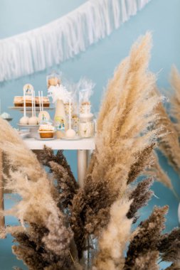 Doğum günü partisi için nefis bir çikolata. Masanın üzerinde renk arkaplanına karşı.