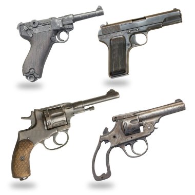 Beyaz arka plan üzerinde izole tabanca kümesi