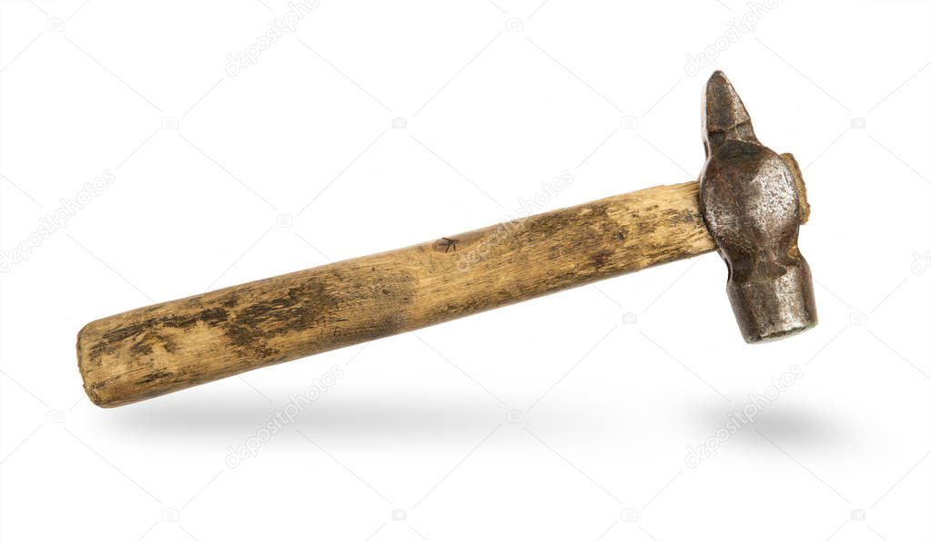 old hammer with a wooden handle
