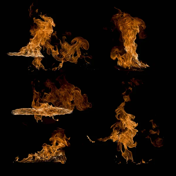 Набір вогню ізольовано на чорному — стокове фото
