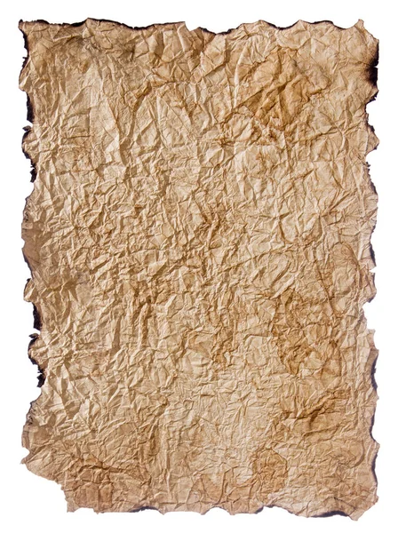Текстура смятой коричневой бумаги с обожженными краями — стоковое фото