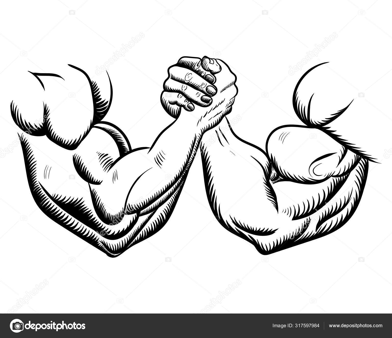 Combat de bras de fer. Esquisse de victoire, image figurative. illustration  vectorielle noir sur blanc Vecteur par ©gopasha 317597984