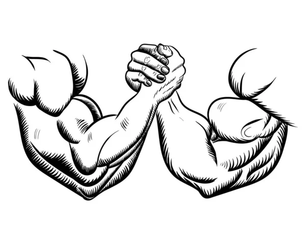 Arm wrestling fight combat. Victory sketch, figure image. vector illustration black on white — Stock Vector