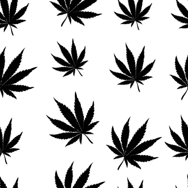Çiçeksiz marihuana esrarı yaprağı deseni. Kumaş duvar kağıdı üzerine tasarım ve baskı için izole edilmiş vektör — Stok Vektör
