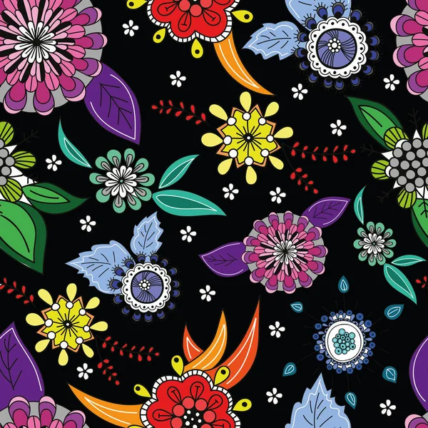 Αφηρημένη Απρόσκοπτη Floral Μοτίβο Μαύρο Φόντο Εικονογράφηση Διανύσματος — Διανυσματικό Αρχείο