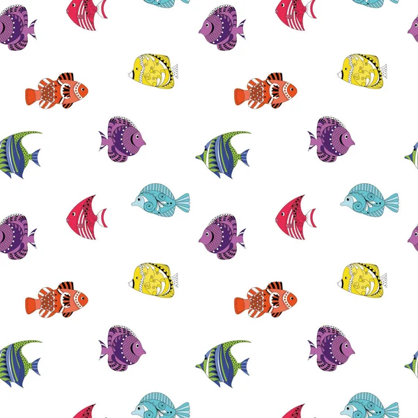 Padrão Sem Costura Coloridos Peixes Tropicais Peixes Gráficos Ornamentais Padrão — Vetor de Stock