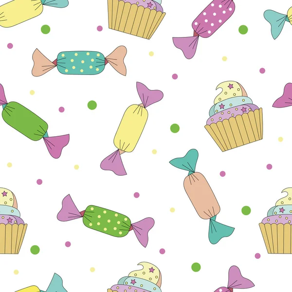 Mignon Dessin Animé Stylisé Couleur Délicieux Appétissant Cupcakes Bonbons Multicolores — Image vectorielle
