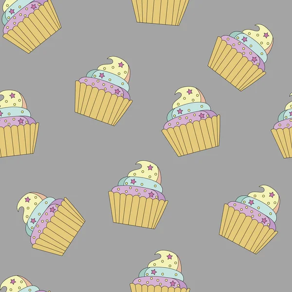 Couleur Stylisée Mignonne Délicieux Cupcakes Bouche Arrosage Sur Fond Gris — Image vectorielle
