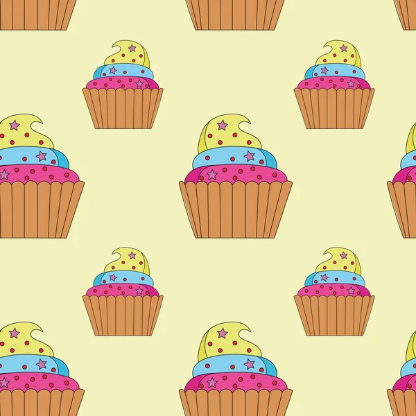 Mignonne Couleur Stylisée Délicieux Cupcakes Bouche Arrosage Sur Fond Jaune — Image vectorielle